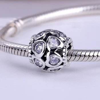 Originálne 925 Sterling Silver Perličiek Čaro Lásky Dlhopisy Openwork Charms Srdce CZ Nosenie Náramkov Ženy Diy Šperky