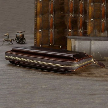 Originálne Kožené muž spojka taška peniaze taška kožený retro mužov držiteľa karty peňaženky business zips peňaženky mincu peňaženku, mobilný telefón taška