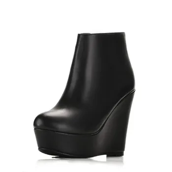 Originálne Kožené Ženy Topánky 12 cm Vysoké Podpätky Kliny Členok Boot Hrubé Platformu Sexy Dámy Chelsea Boots SD003