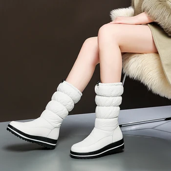 Originálne kožené ženy zimné čižmy na Platforme ženy, obuv, Teplé oblečenie slip-on femmes topánky Pohodlie vodotesný dámy bottines
