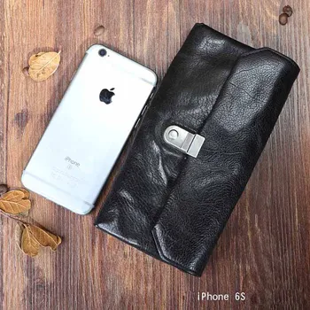 Originálne retro multi-funkčné dlhé kožené peňaženky Prvá vrstva cowhide multi-function peňaženka, Mobilný telefón taška lock spona