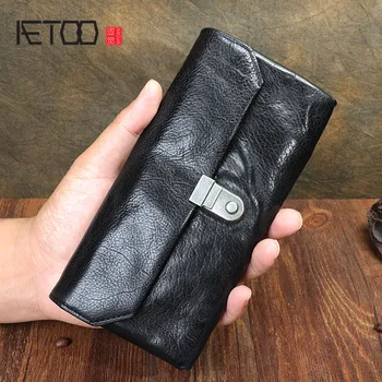 Originálne retro multi-funkčné dlhé kožené peňaženky Prvá vrstva cowhide multi-function peňaženka, Mobilný telefón taška lock spona