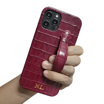 Originálny kožený remienok na ruku držiak telefónu púzdra pre iPhone 11 12 Pro Max 12Pro 2020 luxusné krokodíla tenký, pevný kryt Fundas Maroon
