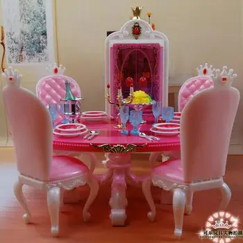 Originálny pre princeznú barbie jedálenský stôl nábytok set 1/6 bjd bábika accessorie kuchynské skrinky na hračky darček