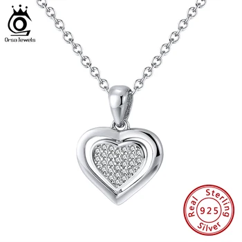 ORSA ŠPERKY Manželská Láska Srdce Prívesok, Originálny Náhrdelník 925 Silver Valentine Výročie Darček Jasné, Šperky, Zirkón SN223