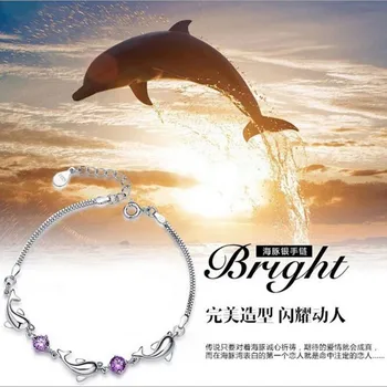 Osobnosti 925 Sterling Silver Šperky Vysokej kvality Krásne Dolphin Vykladané Zirkón Žena Populárne Náramok SB36