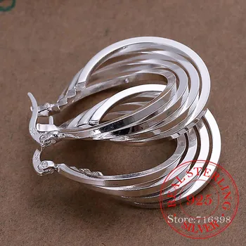 Osobnosti Nadsázka 925 Sterling Silver 4-line Vintage Kruhu Hoop Náušnice Pre Ženy Mincový Striebro-Šperky Pendientes