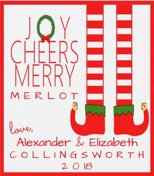 Osobné Elf Vianočné Merlot, Víno, Fľaše, Etikety