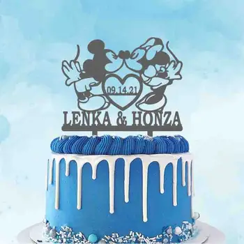 Osobné Svadba Cake Vňaťou Vlastné Pár Meno, Dátum Svadby Cartoon Pár Zvierat Svadobné Party Cake Decoration Vňaťou