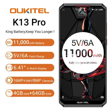 OUKITEL K13 Pro Verzie 6.41 Palcový Mobilného Telefónu Android 9.0 4G LTE Mobil MT6762 4G RAM 64 G ROM 11000mAh Typ-C NFC Tvár ID Smartphone