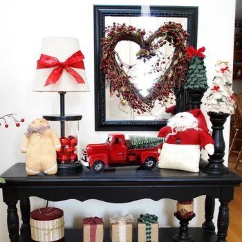 OurWarm Roztomilé Malé Kovové Vianočné Červený Kamión Vintage Červený Kamión Vianočný Strom Decor Ručne Dieťa Darček Stôl Top Decor Domov