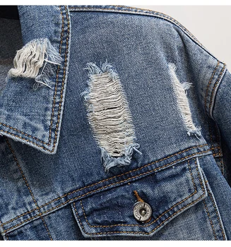 OUSHANG Vintage Textílie Patchwork Denim Jacket Ženy Kovboj Džínsy 2019 Jeseň Rozštiepené Roztrhlo Otvor Jean Bunda Základný Náter
