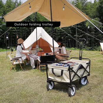 Outdoor camping Prenosný skladací vozík na Piknik Nastaviteľné Vozíka Pull-Košík Nákupný Košík Batožiny