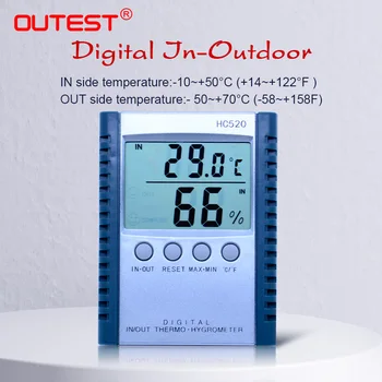 OUTEST HC520 Digitálne Vnútorný/Vonkajší Teplomer Vlhkomer Teplota Vlhkosť Meter LCD meteorologická Stanica S Snímača