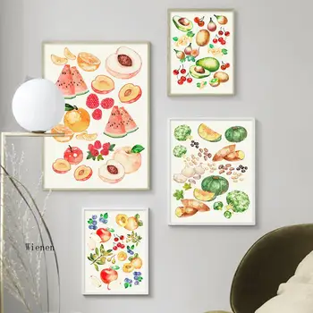 Ovocia, Zeleniny Wall Art Plátno na Maľovanie Apple Broskyňa Hrozna Banán Nordic Plagáty a Vytlačí na Stenu Obrázky Baby detská Izba Decor