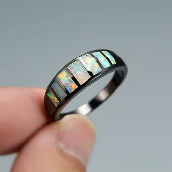 Očarujúce Rainbow Fire Opal Prstene Pre Ženy Starožitné Čierneho Zlata Plné Biela/Modrá Birthstone Krúžok Žien Luxusné Šperky, Zásnubné
