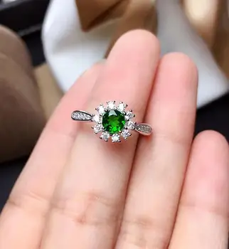 Očarujúce zelená diopside drahokam krúžok žien 925 sterling silver ring prírodné real gem zelená farba narodeniny Nový rok darček