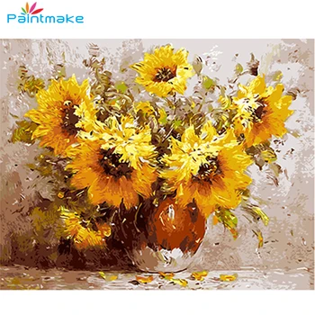 Paintmake kvety DIY Farba Čísla žltá akryl olejomaľba Na Plátno Pre Domáce Izba dekor Wall Art Obraz Darček