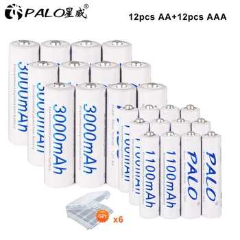 PALO 24-44 ks 1.2 V Ni-MH AA a AAA nabíjateľné batérie 2A 3000mAh + 3A 1100mAh multi-množstvo batérie