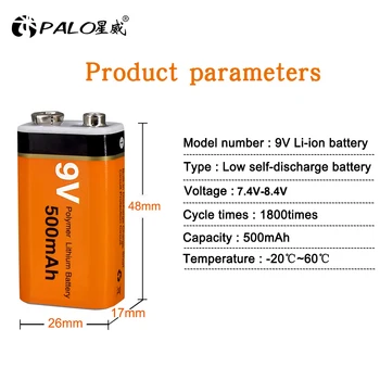 PALO 9V li ion batérie nabíjateľná lítium li-ion batéria 9V batérie 6f22 + 5 zásuviek usb 9v batéria nabíjačka nimh a li-ion batérie