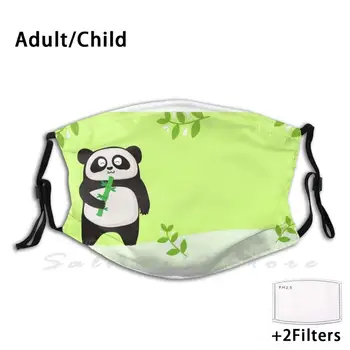 Panda Zelené Pozadie Tlač Umývateľný Filter Proti Prachu Úst Maska Panda Maska Panda Pandy Láska Roztomilá Panda Panda Baby Panda