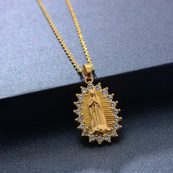 Panna Mária vykladané kameňmi ženy, zlatá farba náhrdelníky prívesok reťazca Dáva dievča Priateľ dary Strany nosiť Šperky
