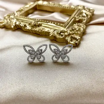 PANSYSEN Motýľ Lab Moissanite Diamond Stud Náušnice Pevné 925 Sterling Silver Šperky pre Ženy, Strán, Svadby, Jemné Šperky