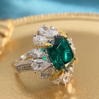 PANSYSEN Najvyššej Kvality Jemné Šperky 10x11MM Emerald Diamantový Prsteň Čistý 925 Sterling Silver Výročie Strany Darček Prstene pre Ženy