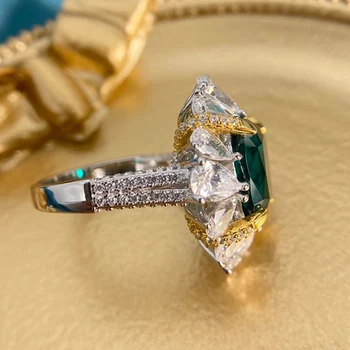 PANSYSEN Najvyššej Kvality Jemné Šperky 10x11MM Emerald Diamantový Prsteň Čistý 925 Sterling Silver Výročie Strany Darček Prstene pre Ženy