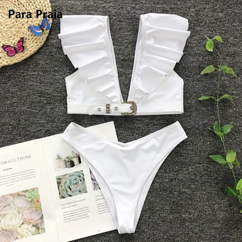 Para Praia Vintage Pevné Biele Bikini Set 2020 Prehrabať Plavky Ženský Pás Plavky Ženy Push up bikini Kúpajúcich plavky