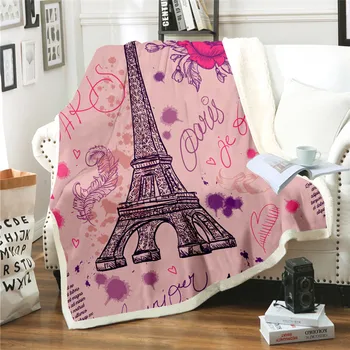 Paríž Veža Hodiť Deky na Gauč Posteľ Romantické Ružové Srdce Sherpa Fleece Deka Plyšové Tenká Prikrývka