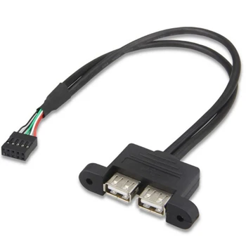 PC Prípade Vnútorného Dupont 9pin na 2-port USB Typu Žena Skrutku Lock Panel Prípojného Kábla 30 CM