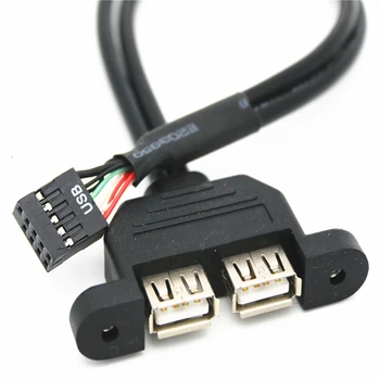 PC Prípade Vnútorného Dupont 9pin na 2-port USB Typu Žena Skrutku Lock Panel Prípojného Kábla 30 CM