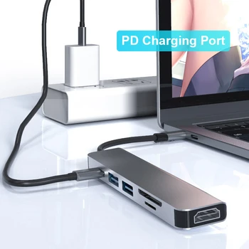 PD USB C Rozbočovač HDMI Adaptér 4K Thunderbolt 3 Typ-C Hub s Powerdelivery PD nabíjací Port pre Macbook Pro Air 2018/2019