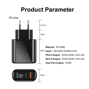 PD USB Nabíjačka Pre iPhone 11 pro Macbook Huawei P40 Rýchle Nabíjanie EU/US Konektor LED Displej Typ C Účtovať Adaptér 18W Stenu Chargeur