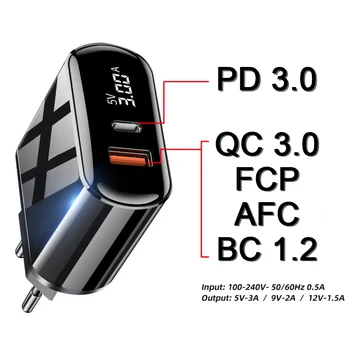 PD USB Nabíjačka Pre iPhone 11 pro Macbook Huawei P40 Rýchle Nabíjanie EU/US Konektor LED Displej Typ C Účtovať Adaptér 18W Stenu Chargeur