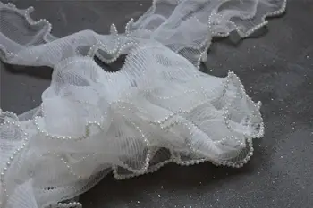 Pearl skladaný okraji vlna stereo čistý priadze, textílie, čipky textúra Svadobné šaty diy dizajnér násobne príslušenstvo