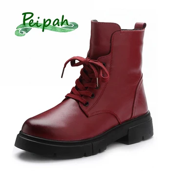 PEIPAH 2020 Zimné Gumy, Topánky Ženy Originálne Kožené Topánky pre Ženy šnurovacie Členkové Topánky Dámske Platformy Kliny Topánky S Kožušinou