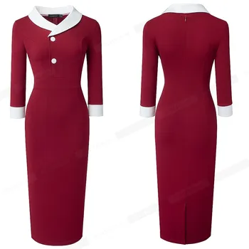 Pekné-Navždy Jeseň Retro Kontrast Farieb Širokú Paletu Elegantných Office Šaty, Business Formálne Plášť Štíhle Ženy Šaty B603