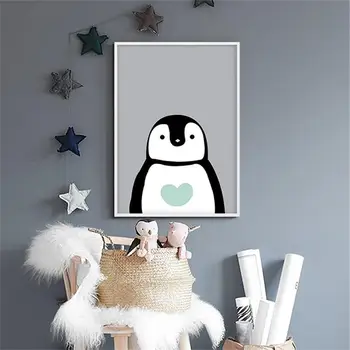 Penguin Polar Bear Cartoon Zvierat Maľovanie Škôlky Citácie Plagát Plátno Tlačiť Wall Art Obraz Nordic Deti Detská Spálňa Decor