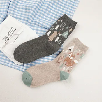 [PEONFLY] Zime Jeseň 3D Zvierat Cartoon Ponožky Ženy FOX Nohy vytlačí Bavlnené Ponožky Poschodí Udržať v Teple High End