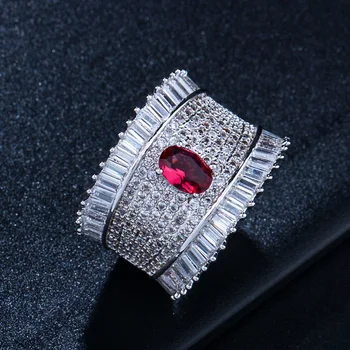 Pera Kapela Luxusné Veľké Koruny Vyhlásenie Geometrie Šperky Šumivé Červené Cubic Zirconia Kameň Prst Prstene pre Ženy Strany Darček R092