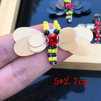 Perlové flitrami dragonfly patch diamond 3D čipky patch nášivka vlasy DIY príručka taška na príslušenstvo