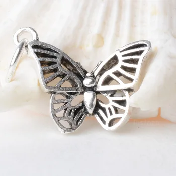 Pevné 925 Sterling Silver motýľ prívesok charm, Thajský Striebro dištančné perličiek zobrazili kľúčové tlačidlá pre náhrdelník & prívesok mincový striebro šperky