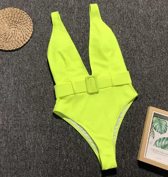Pevné Biquini 2019 Sexy Čisté Hlboké V Backless Plavky Maillot De Bain Femme S Pásom Telo Plávanie Oblek Pre Ženy Plavky