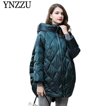 Pevné Nadrozmerná Kapucňou Ženy nadol bunda 2019 Zime teplé dlho dole kabát Zelená čierna voľné módne Kabát na Jeseň YNZZU YO953