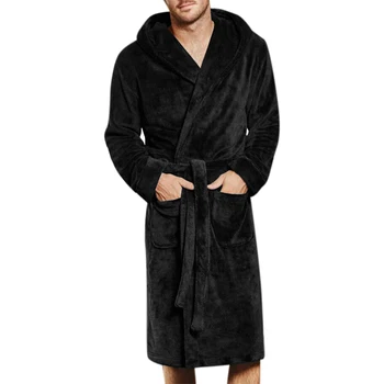 Pevné Plavky pánske Župan Sleepwear Plus SizeV Krku Belted Fleece Župan Nočná Košeľa Bežné Sleepwear pánske Oblečenie