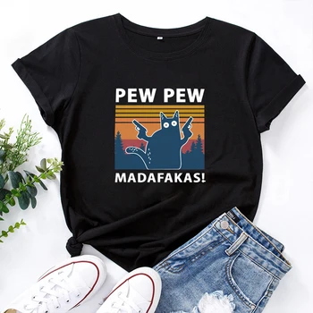 PEW PEW MADAFAKAS Vzor Ženy T-shirt Vtipné Grafiky, T Košele Ženy Zaujímavé Módne Bavlnené Tričko Žena