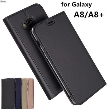 Peňaženka štýl Magnetické Adsorpcie Prípade Pu Kožené pre Samsung Galaxy A8 2018 A530F / A8 Plus+2018 A730F Matný Flip Cover Prípade