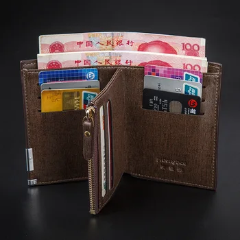 Peňaženky, pánske prírodné kožené krátke peňaženky knurling kožené male Retro peňaženky malé zips trojnásobne štíhly muž kabelku erkek cuzda